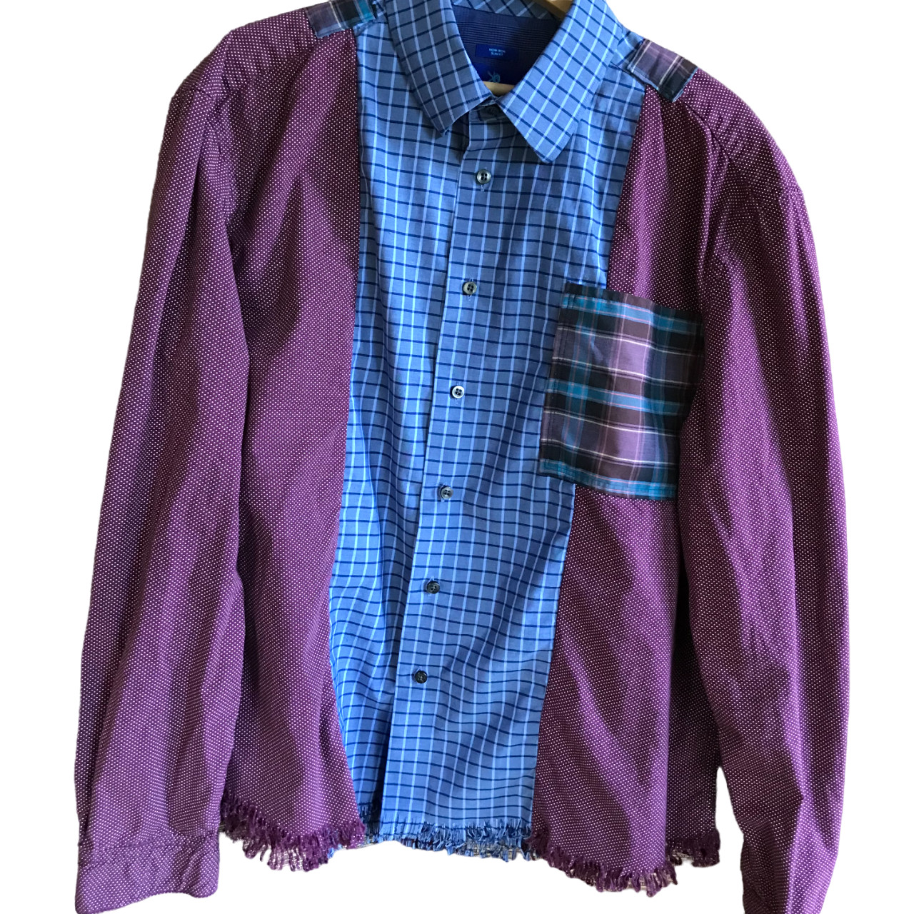 Upcycled Patchwork Button-Down Shirt: Boho Blue P… - image 1