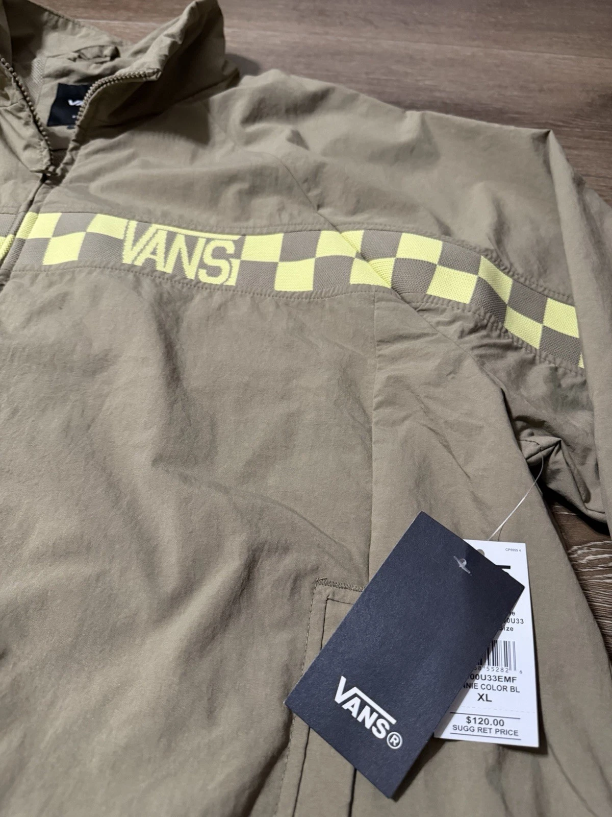VANS Ronnie Color BL Men’s XL Beige/Yellow Checkered Full Zip Windbreaker image 2