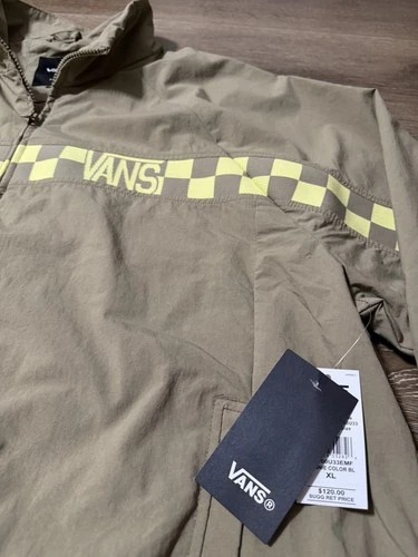 VANS Ronnie Color BL Men’s XL Beige/Yellow Checkered Full Zip Windbreaker image 2