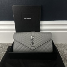 YSL Triquilt Envelope Flap Gray Leather Wallet