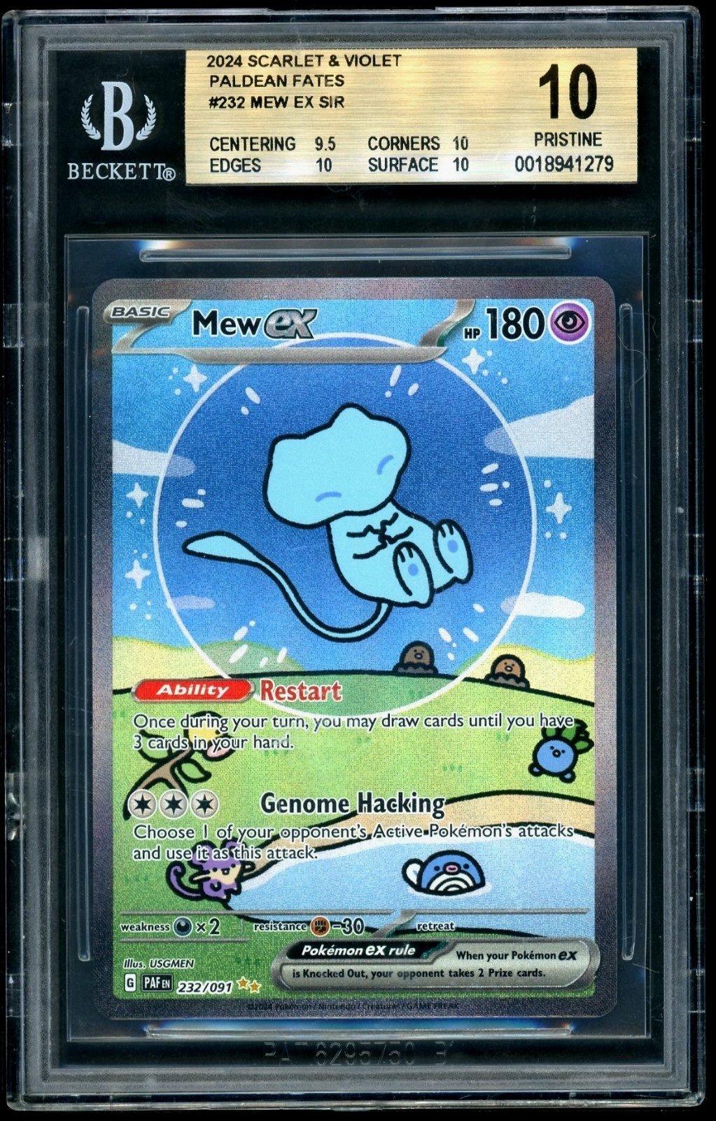 Pokemon Mew ex 2024 Scarlet and Violet Paldean Fates SIR BGS 10 *Knick on Slab*