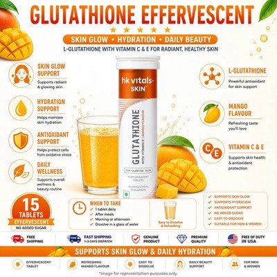 HK Vitals Glutathione Effervescent Mango Vit C E Skin Glow Support 15Ct