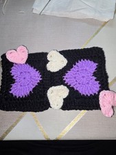 Hand Made Crochet Headband Granny Square Multi Color Heart For Valentines Day