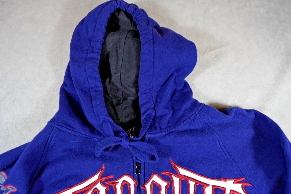 Толстовка с капюшоном Y2K Tapout графическая синяя XL флисовая на молнии гранж вышитый логотип - Изображение 4 из 4