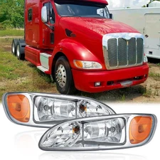 Faros Cromados Para Peterbilt 330/384/386 2005-2015 – Par Completo Izq+Der