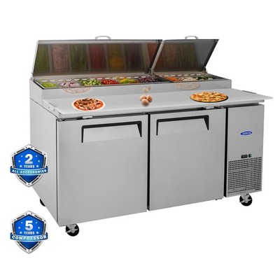 67'' Commercial Pizza Prep Table w/ 20Cu.Ft Built-in Refrigerator & Cutting Board