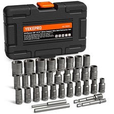 YEKEPRO 33Pcs Bolt Extractor Kit 3/8" 1/4" Drive Slim Type