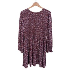 Old Navy Women's XXL Smocked Floral Mini Dress Long Sleeve Burgundy Multi