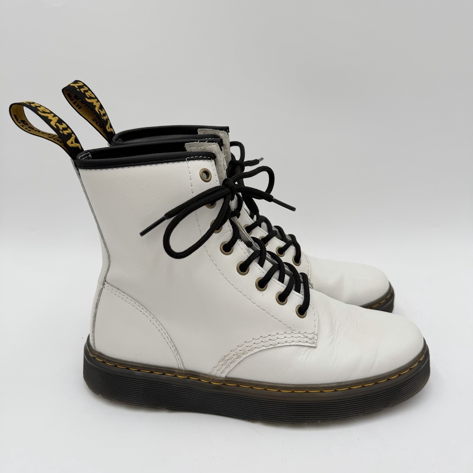 Dr. Martens Women's White Leather Zavala 8 Eye Lace Up Combat Boots Size 8