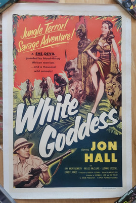 White Goddess 1953 movie poster on linen jungle adventure Jon Hall