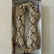Christian Louboutin Alta Arielle Python Knee High Riding Boot Beige Brown 38