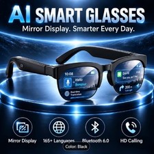 AI Smart Glasses Mirror Display Bluetooth Translation Black