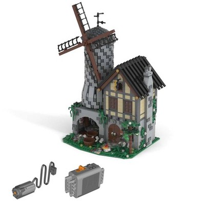 Modubrix Mocs Bricks Sets Motorized Windmill Castle Building Toys Kit 2273 Parts