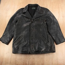J CREW wool blanket lined leather car coat jacket LARGE tag vtg 90s oarsman