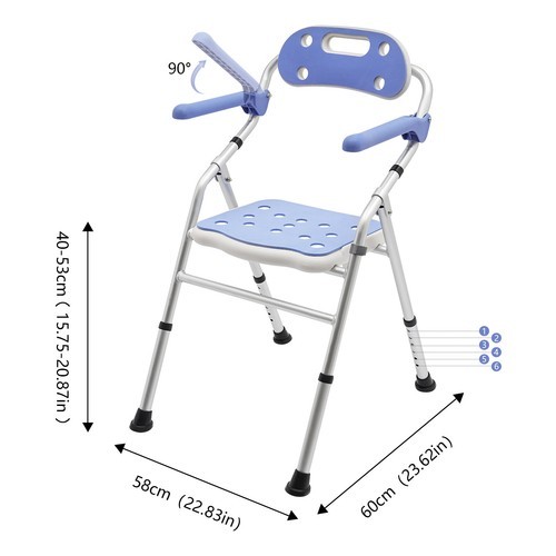 Siège de bain réglable hauteur avec dossier et bras chaise de douche pliable banc 330lbs - Photo 2 sur 15