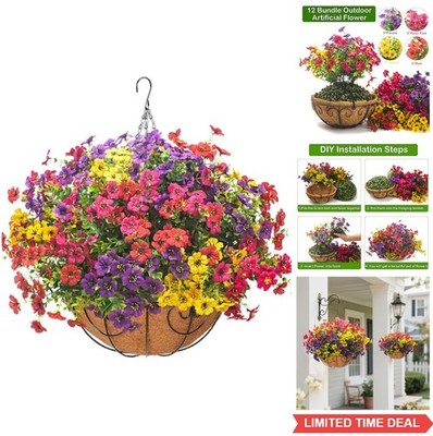 Artificial Hanging Flower Basket Silk Daisies Eucalyptus UV Resistant Outdoor
