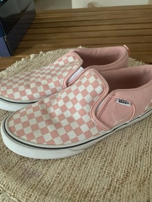 VANS Classic Slip-On Pink Check Women's Canvas Sneakers Low Top Casual 6.0 size.
