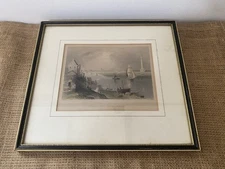 Yarmouth with Nelsons Monument Hand Colored Engraving Print Bartlett Griffiths