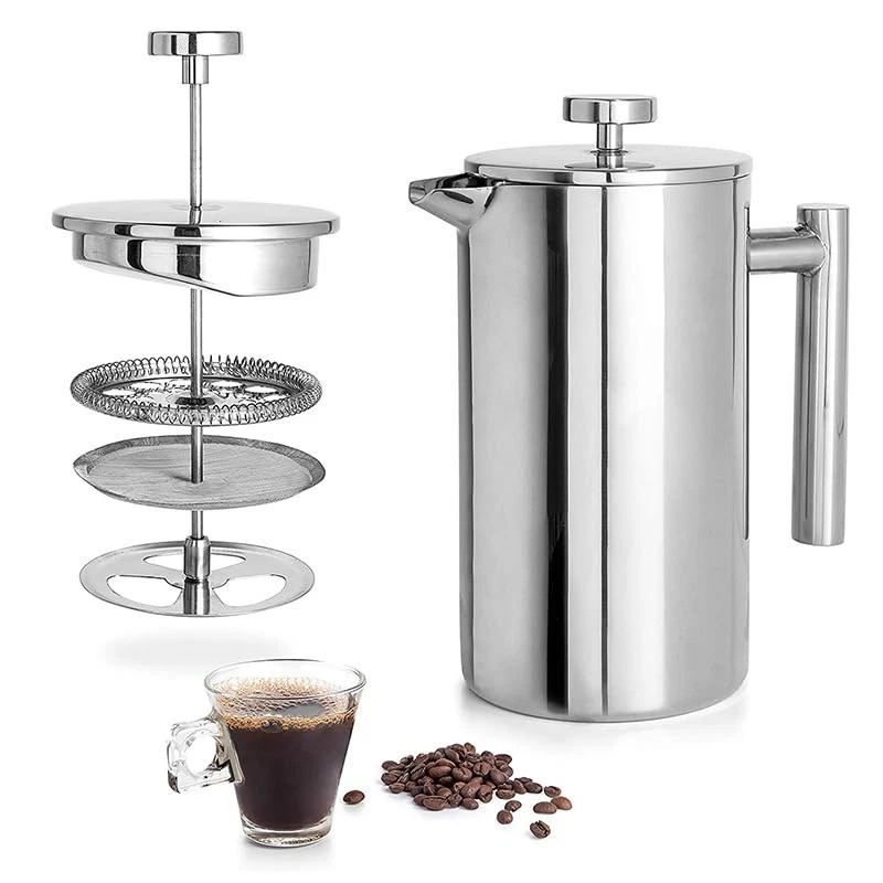 Treaterrific Stainless Steel French Press Coffee 6.2 x 3.5 x 6.7 inch, Silver