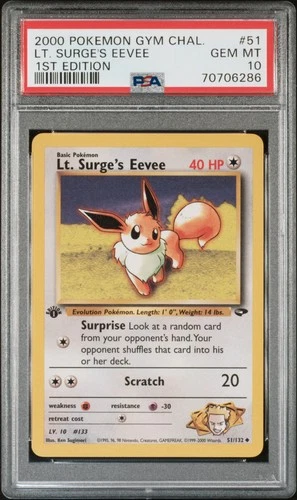 PSA 10 Lt. Surge'S Eevee 1st Edition Gym Challenge 51/132 Pokemon Card