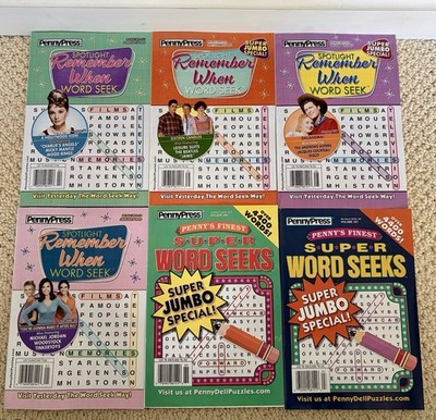 Lot of 6 Penny Press Spotlight Remember When & Super Jumbo Word Seek New Books