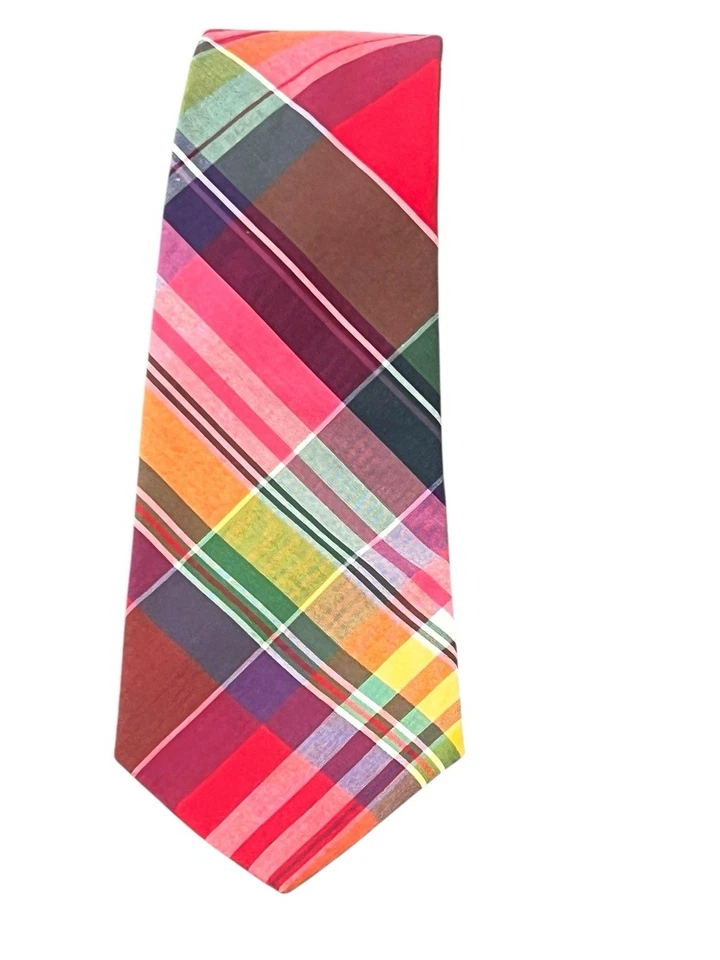 BOYS POLO RALPH LAUREN HAND MADE ITALY COLORFUL PLAID COTTON NECK TIE 3.25 - Image 2 of 4