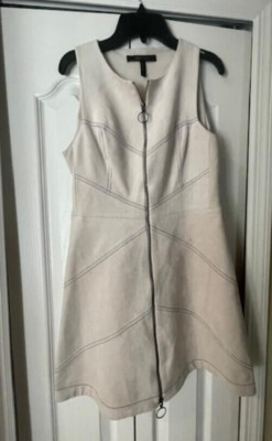 BCBG Maxazria Dress Women's Cream ALAINA Faux Suede Zip Front $268*-Size 4-Fast