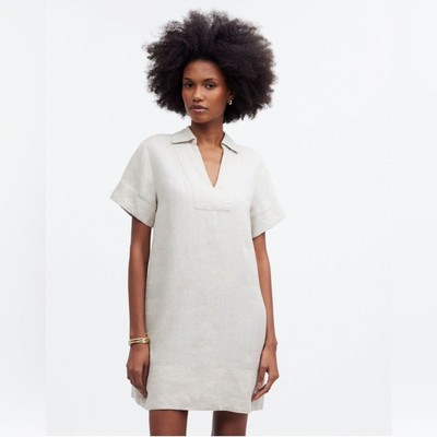 Madewell V-Neck Mini Dress in 100% Linen in natural undyed Women s Size XS NWOT