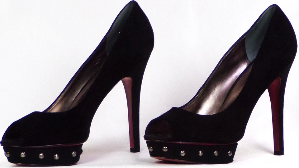 PARIS HILTON size 9.5M SASHAY black suede ultra-high-heel low-platform pumps - Image 4 of 4