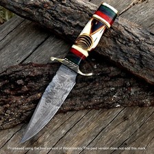 HAND ENGRAVED HANDMADE BOWIE KNIFE - CUSTOM FORGED HUNTING BLADE / FREE LEATHER