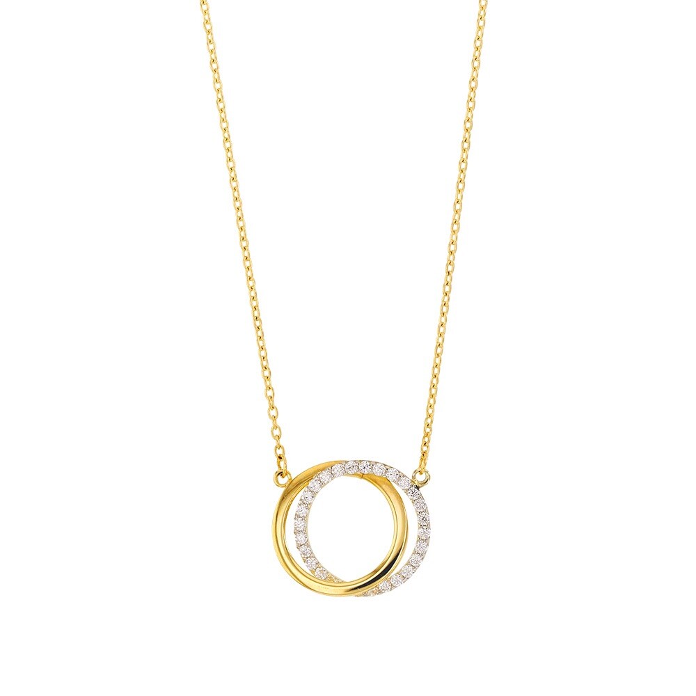 Collier or 9 carats ronds entrelacés bicolores et précieux serti d'oxydes