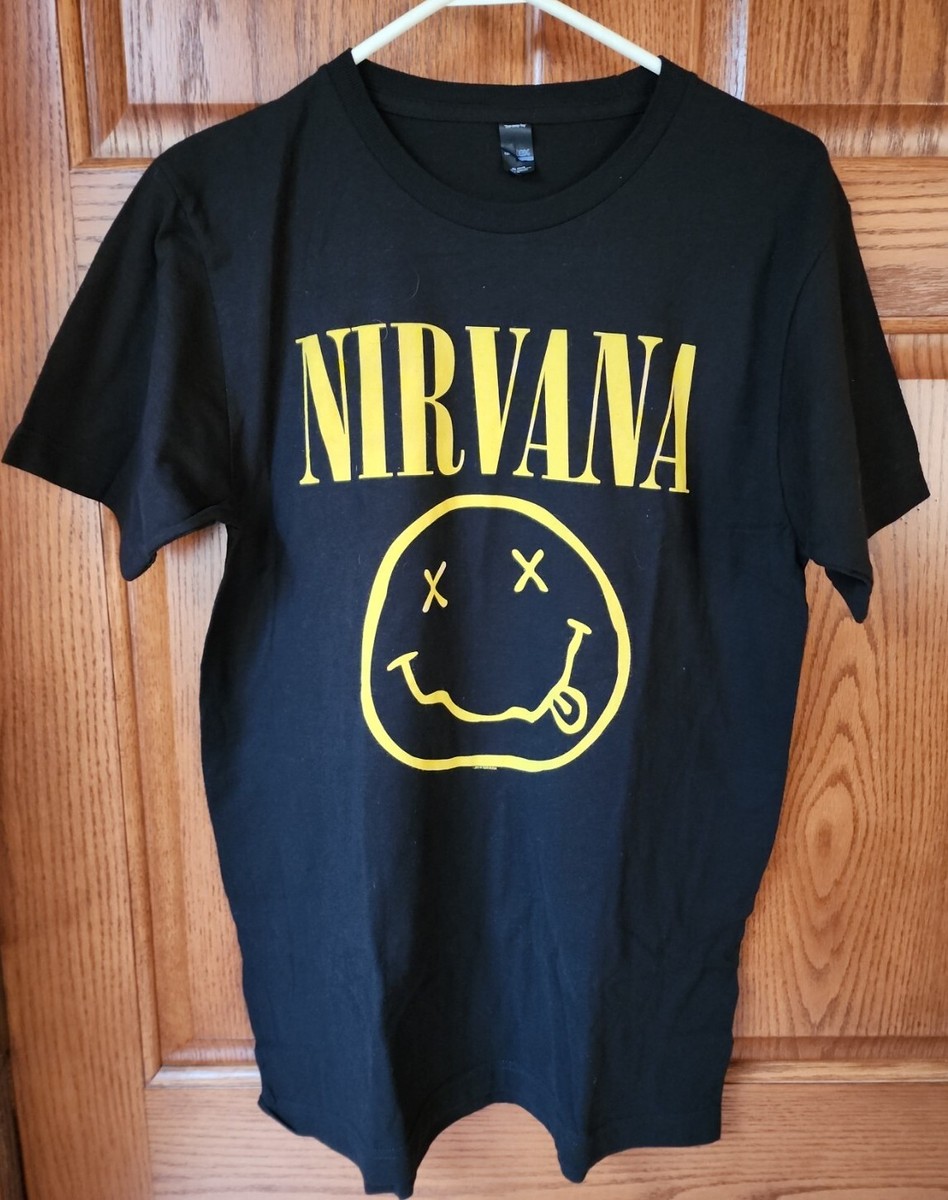 Nirvana Nevermind Smiley Face T-Shirt Black Yellow Size Nirvana Nevermind Smiley Face T-Shirt Black Yellow Size