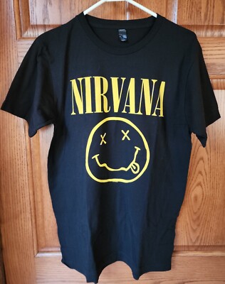 Nirvana Nevermind Smiley Face T-Shirt Black Yellow Size Medium
