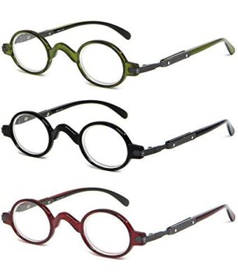 Calabria R314 3 PACK Unisex Professor Oval Reading Glasses BLACK,RED,GREEN +2.50