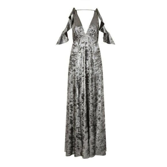 knee length dresses for ladies Topshop Curve Metallic Cut And Sew Maxi Dress In Silver main image 0
