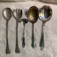 Lot of 5 Vintage Silverplate Serving Spoons Various Brands Q1