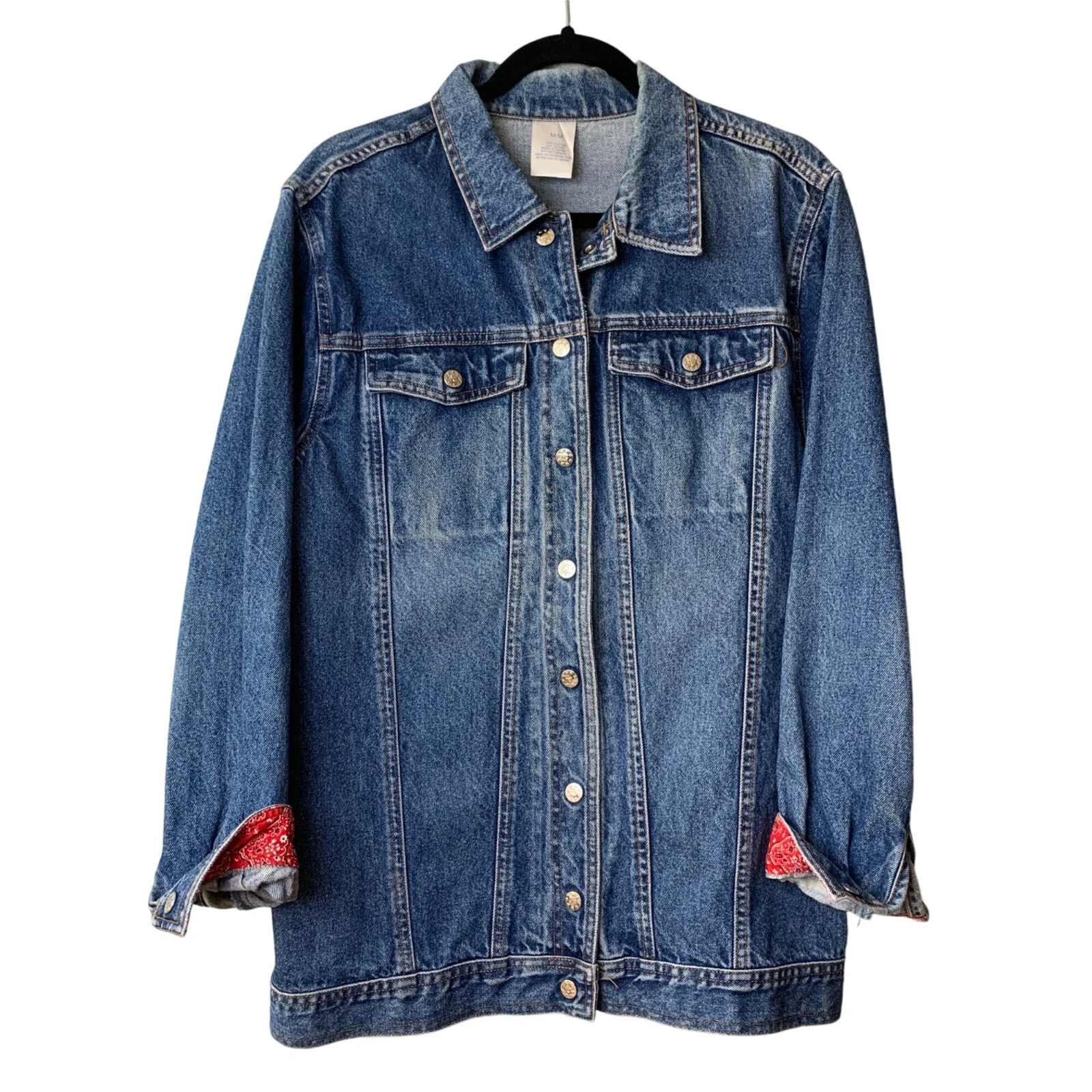 Vintage Men’s Denim Jacket Bandana Cuffs Star Stud Buttons Med Retro Pockets