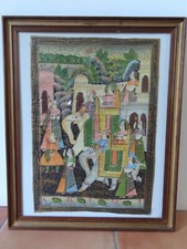 ancienne peinture sur soie indienne XX caravane d'éléphants