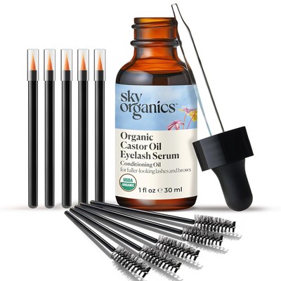 Sky Organics Organic Castor Oil Eyelash Serum (1 oz) USDA Organic Cold-Pressed