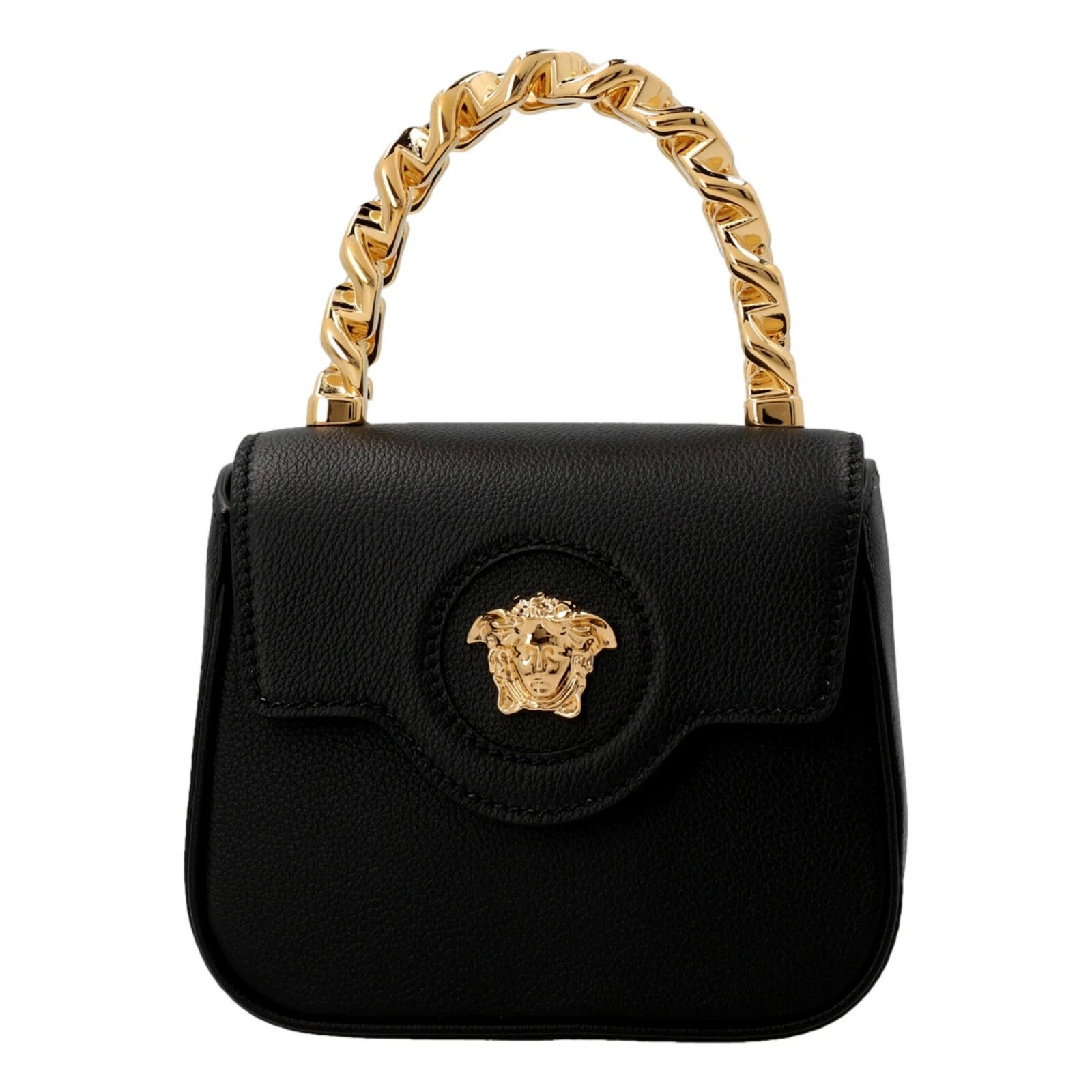 Versace Top Handle Black Mini Vitello Leather Handbag NEW