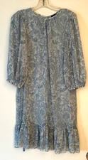 Ann Taylor Sz S  Blue White Ruffled Hem Balloon Sleeves Women's Dress