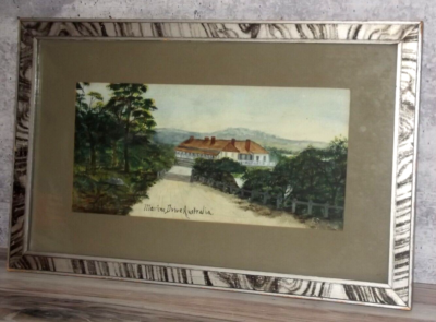 Vintage Framed Marine Drive Australia Watercolor Painting Signed