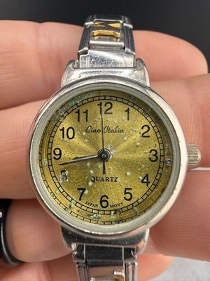 Vintage Ciao Italia Watch Charms Japan Movement Stretch Band Silver Tone READ