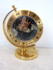 Seiko World Time Golden Globe Desk and Table Clock 24 Time Zones QHG106GLH