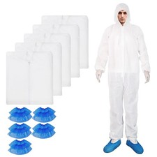 Hazmat Suits- 5 Pack Disposable Protective Coveralls with Hood, Zipper, Elast...