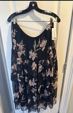 Lauren Ralph Lauren Black Floral Chiffon Pleated Maxi Skirt XL A-Line NWT