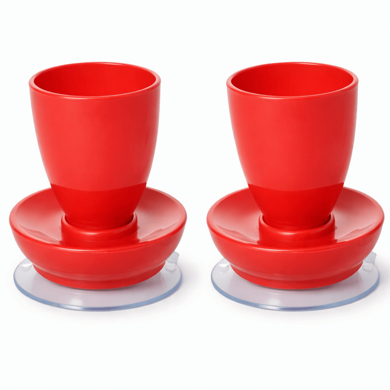 Pair of Red Egg Cup Holders with Suction Base Hard Eggs Stabiliser Aid Helper
