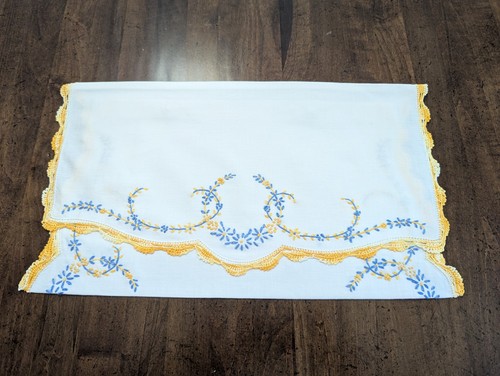 HAND PURSE BAG x Storage hm w/Up-cycled VTG Hand Emb-Crochet Trim VANITY RUNNER