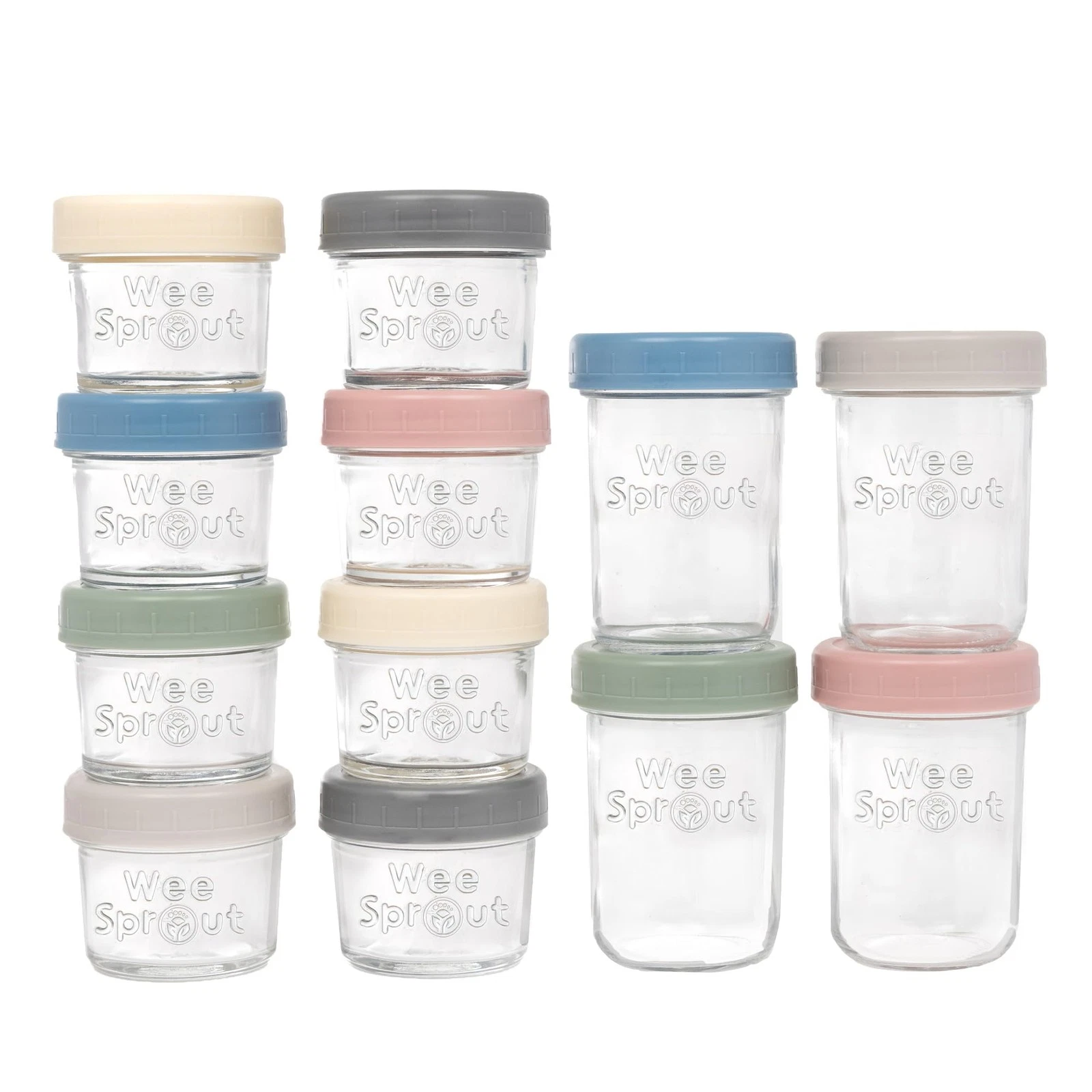 Glass Baby Food Storage Jars 8 oz 12 Pack Reusable Containers WeeSprout Lids
