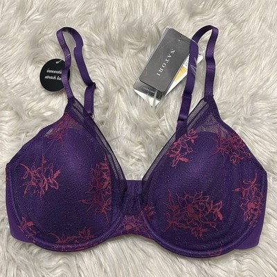 Natori 32DD Bra Grape Sakura Love Lace Full Coverage Plunge T Shirt 731351 NEW